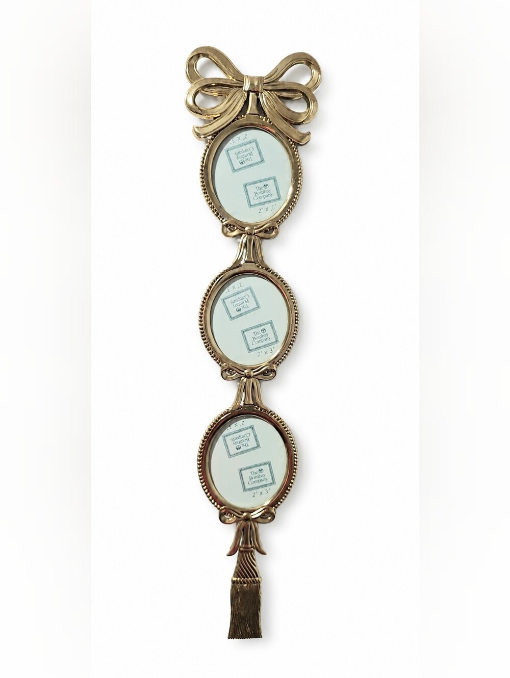 Bombay Co Gold Metal Bow Tassel 3 Oval Tier Picture Frames Wall Hanging Coquette